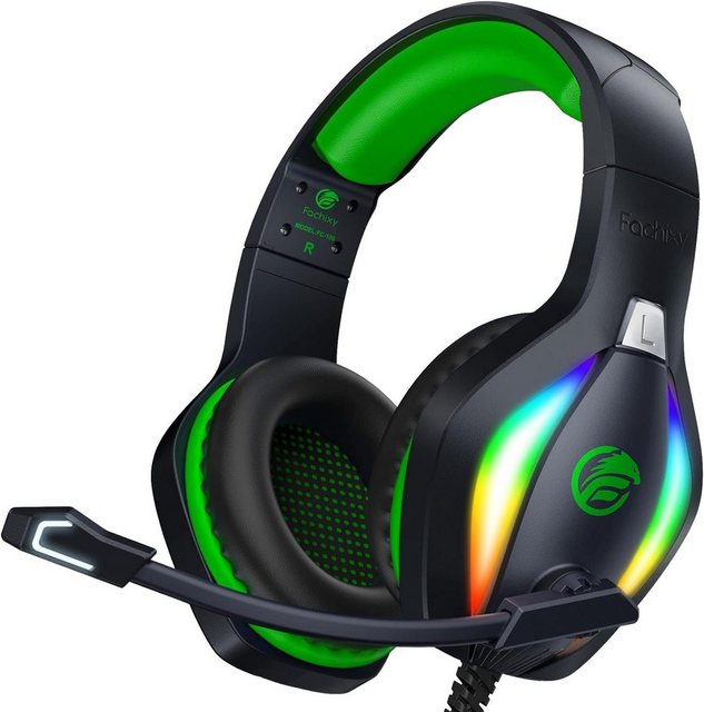 Fachixy Gaming-Headset (Hervorragende Rauschunterdrückung, Mit Kabel, Kopfhörer mit Kabel RGB Licht,Stereo Surround Kopfhörer mit Mikrofon)
