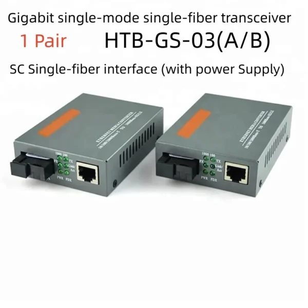 1 Pair new HTB-GS-03 AB 20KM 10 100 1000M Gigabit Fiber Media Converter SC Optical Transceiver 1310 1550nm