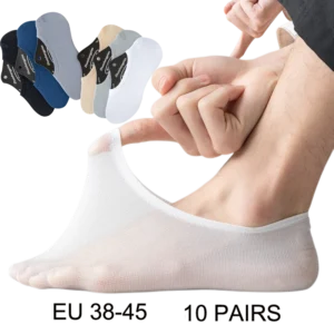 10 Pairs Men Male Invisible Elastic Non Slip Silicone Short Sock Slippers Summer Thin Breathable Casual Nylon No Show Boat Socks