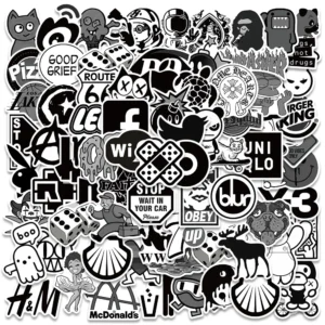 10/50/100Pcs Black And White Fashion Cool Stickers Water Bottle Skateboard Guitar Luggage Laptop Waterproof PVC Stickers
