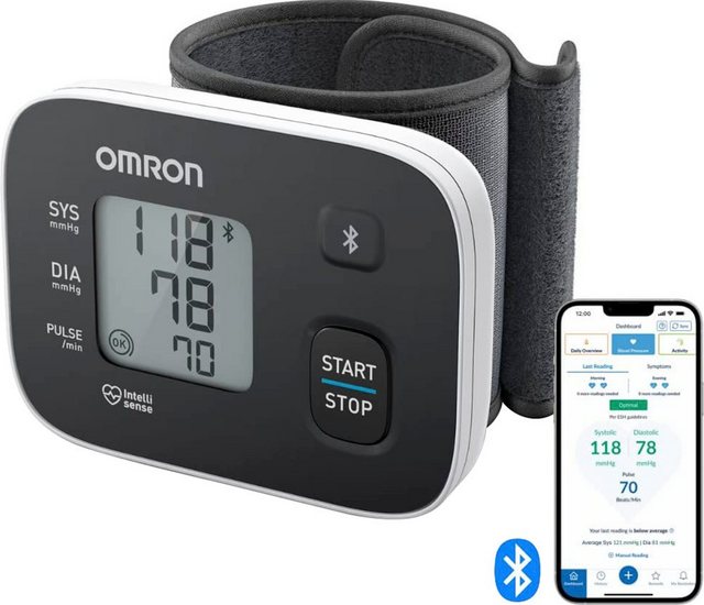 Omron Handgelenk-Blutdruckmessgerät RS3 Intelli IT digitales Handgelenk-Blutdruckmessgerät, klinisch validiert, mit kostenloser Smartphone App OMRON connect