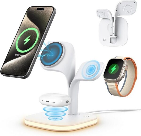 Wisam Smartphone-Dockingstation 5 in 1 MagSafe 15W QI Ladestation Weiß für Airpods Apple Watch iPhone, Magnetisch