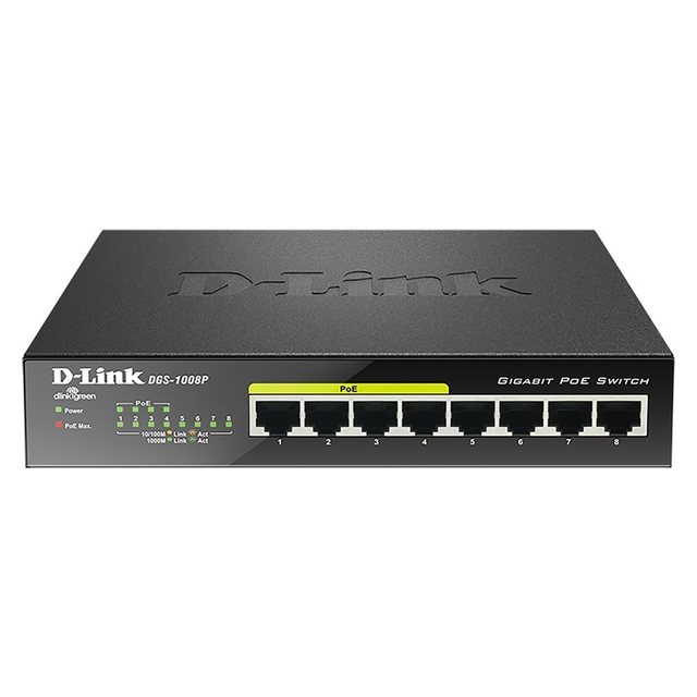 D-Link DGS-1008P Netzwerk-Switch Unmanaged Gigabit Ethernet (10/100/1000) Pow WLAN-Repeater