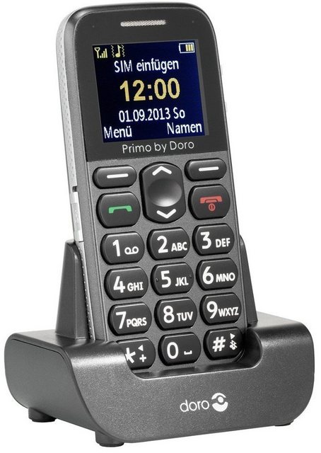 Doro PRIMO BY DORO 215 Senioren Handy anthrazit Seniorenhandy (4.32 cm/1,7 Zoll, 1 MP Kamera, Farbdisplay, Notruftaste, Große Tasten, SOS, Tischladestation)