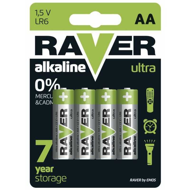 Emos Raver Ultra Alkaline aa Mignon Batterien 1,5V, LR6, 4 Stück, 7 Jahre lagerfähig, B7921