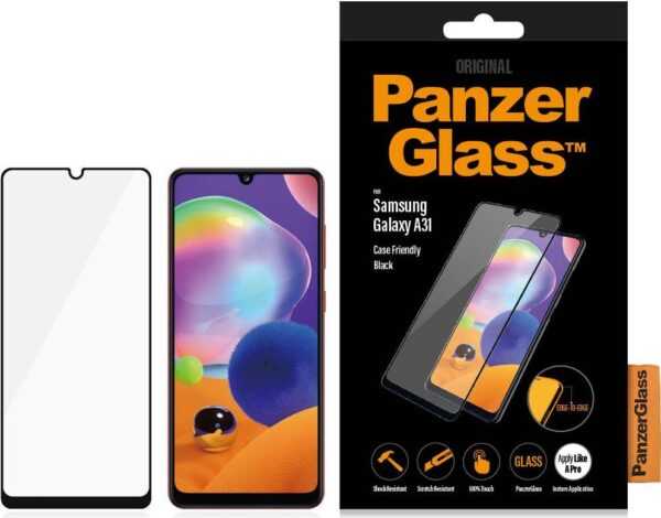 PanzerGlass Case Friendly - Bildschirmschutz für Handy - Glas - Rahmenfarbe schwarz - für Samsung Galaxy A31 (PRO7226)