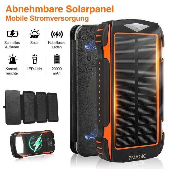 VSIUO 18W Solar Ladegerät mit 3 Ausgangsport & 3 Eingangsport Solar Powerbank 20000 mAh (5 V), 4 Solarpanels und Taschenlampe, für Smartphones, Tablets