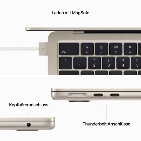 Apple MacBook Air - M2 - M2 8-core GPU - 8 GB RAM - 256 GB SSD - 34.5 cm (13.6) IPS 2560 x 1664 (WQXGA) - Wi-Fi 6 - Starlight - kbd: Deutsch