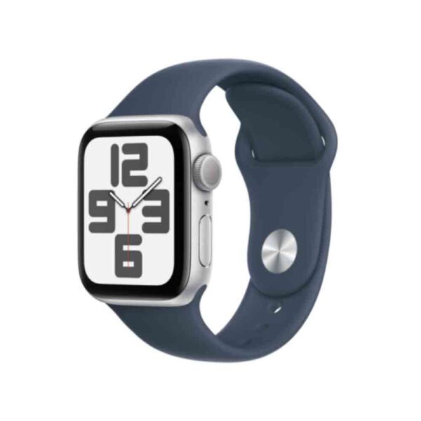 Apple Watch SE (GPS) - 40 mm - Aluminium, Silber - intelligente Uhr mit Sportband - Flouroelastomer - Storm Blue - Bandgröße: S/M - 32GB - Wi-Fi, Bluetooth - 26,4 g (MRE13QF/A)