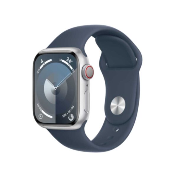 APPLE Watch Series 9 GPS + Cellular 41mm Silver Aluminium Case with Storm Blue Sport Band - S/M (MRHV3QF/A)