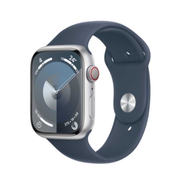 APPLE Watch Series 9 GPS + Cellular 45mm Silver Aluminium Case with Storm Blue Sport Band - S/M (MRMG3QF/A)