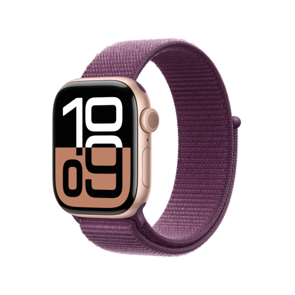 Apple Watch Series 10 GPS 42mm Rose Gold Aluminium Case mit Plum Sport Band (MWWK3QF/A)