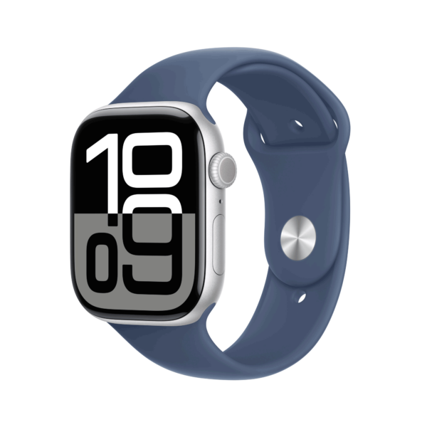 Apple Watch Series 10 GPS 46mm Silver Aluminium Case mit Denim Sport Band - M/L (MWWM3QF/A)