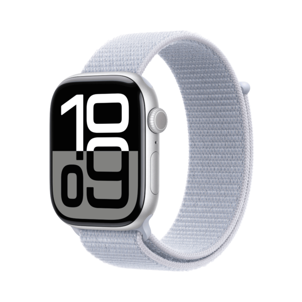 Apple Watch Series 10 GPS 46mm Silver Aluminium Case mit Blue Cloud Sport Band (MWWN3QF/A)