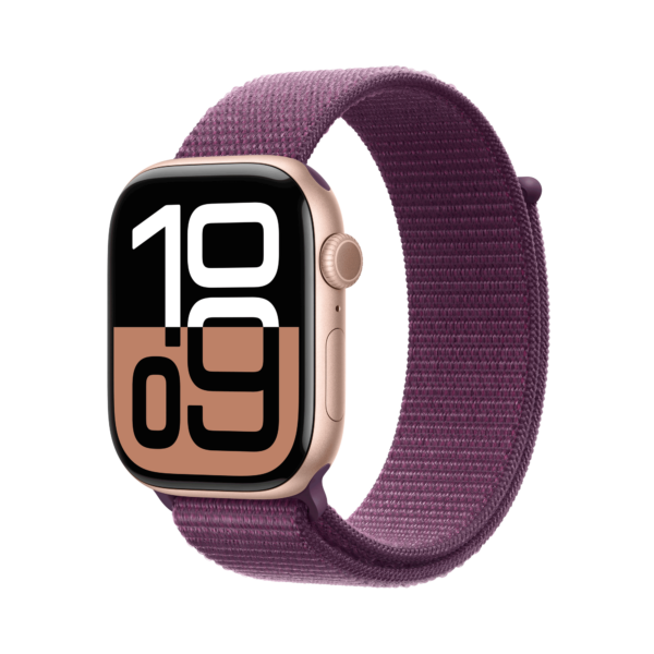 Apple Watch Series 10 GPS 46mm Rose Gold Aluminium Case mit Plum Sport Band (MWWV3QF/A)