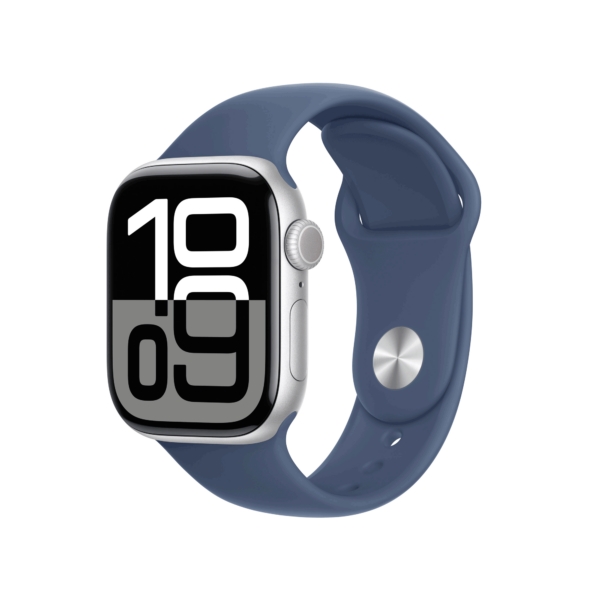 Apple Watch Series 10 GPS + Cellular 42mm Silver Aluminium Case mit Denim Sport Band - S/M (MWX33QF/A)