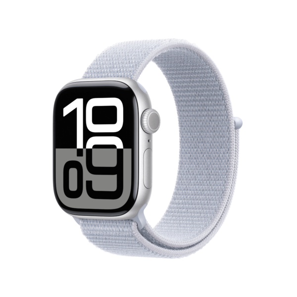 Apple Watch Series 10 GPS + Cellular 42mm Silver Aluminium Case mit Blue Cloud Sport Band (MWX53QF/A)