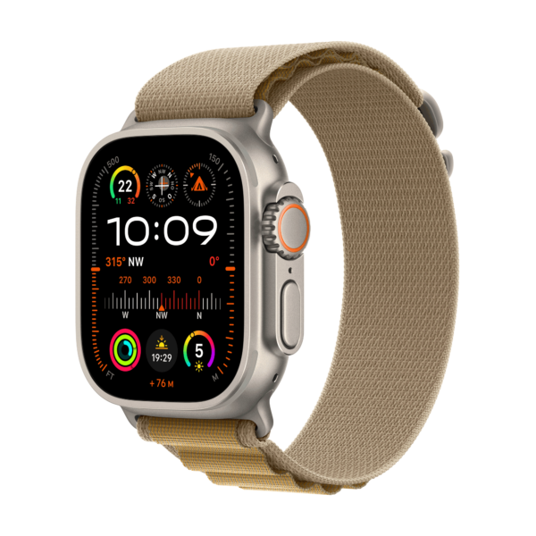 Apple Watch Ultra 2 GPS + Cellular 49mm Natural Titanium Case mit Tan Alpine Band - Small (MX4E3FD/A)