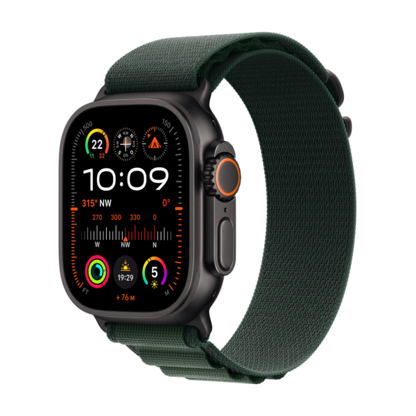 Apple Watch Ultra 2 GPS + Cellular 49mm Black Titanium Case mit Dark Green Alpine Band - Medium (MX4R3FD/A)