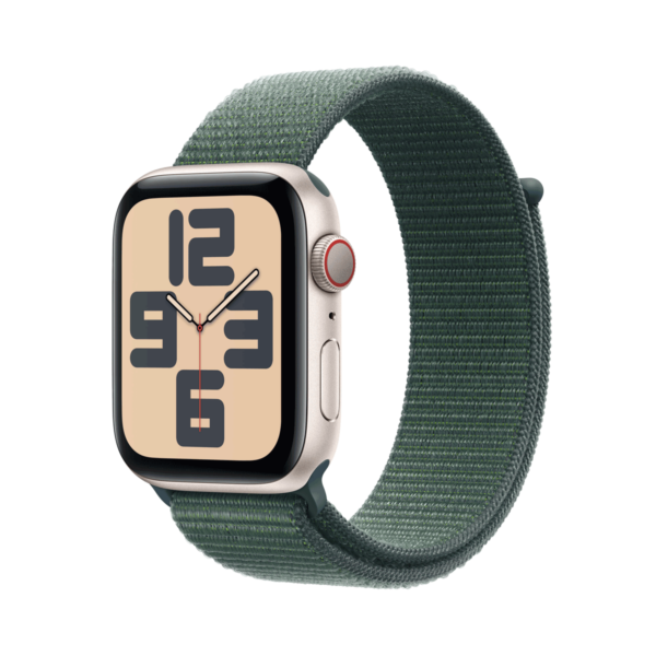 Apple Watch SE GPS + Cellular 44mm Starlight Aluminium Case mit Lake Green Sport Band (MXGV3QF/A)