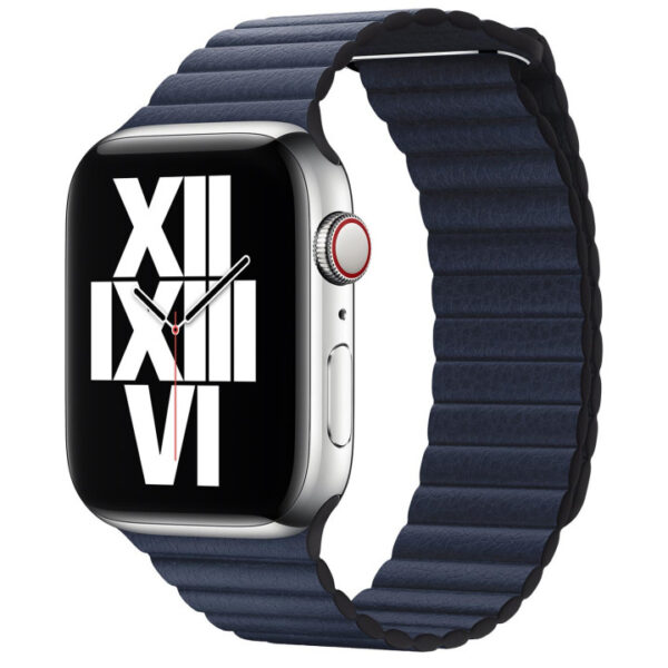 ﻿Lederarmband für Apple Watch Series 1 bis 10 / SE / Ultra (2) (44/45/46/49 mm) - Größe L - Diver Blue